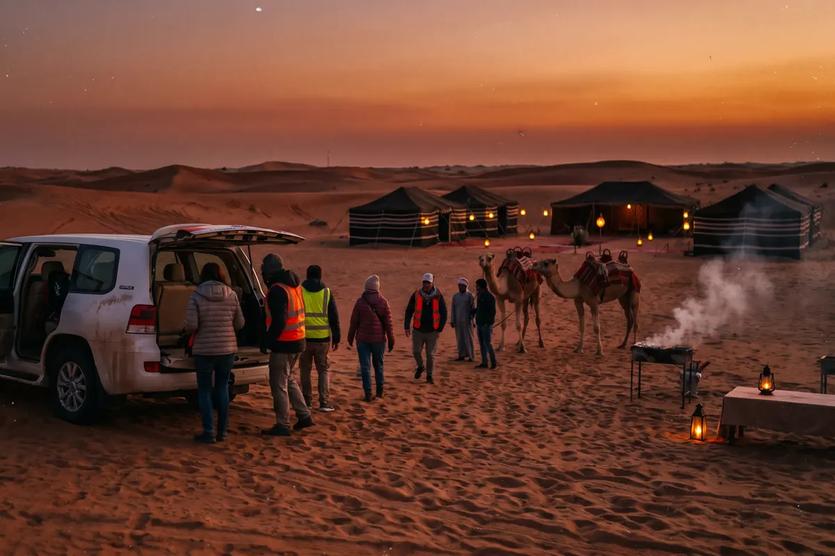 Evening Desert Safari Dubai desert safari scene in Lahbab red dunes Dubai - Desert Buggy Rental Dubai