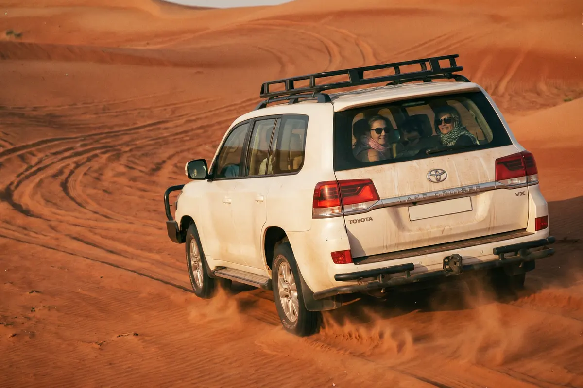 Private Evening Safari Dubai desert safari scene in Lahbab red dunes Dubai - Desert Buggy Rental Dubai