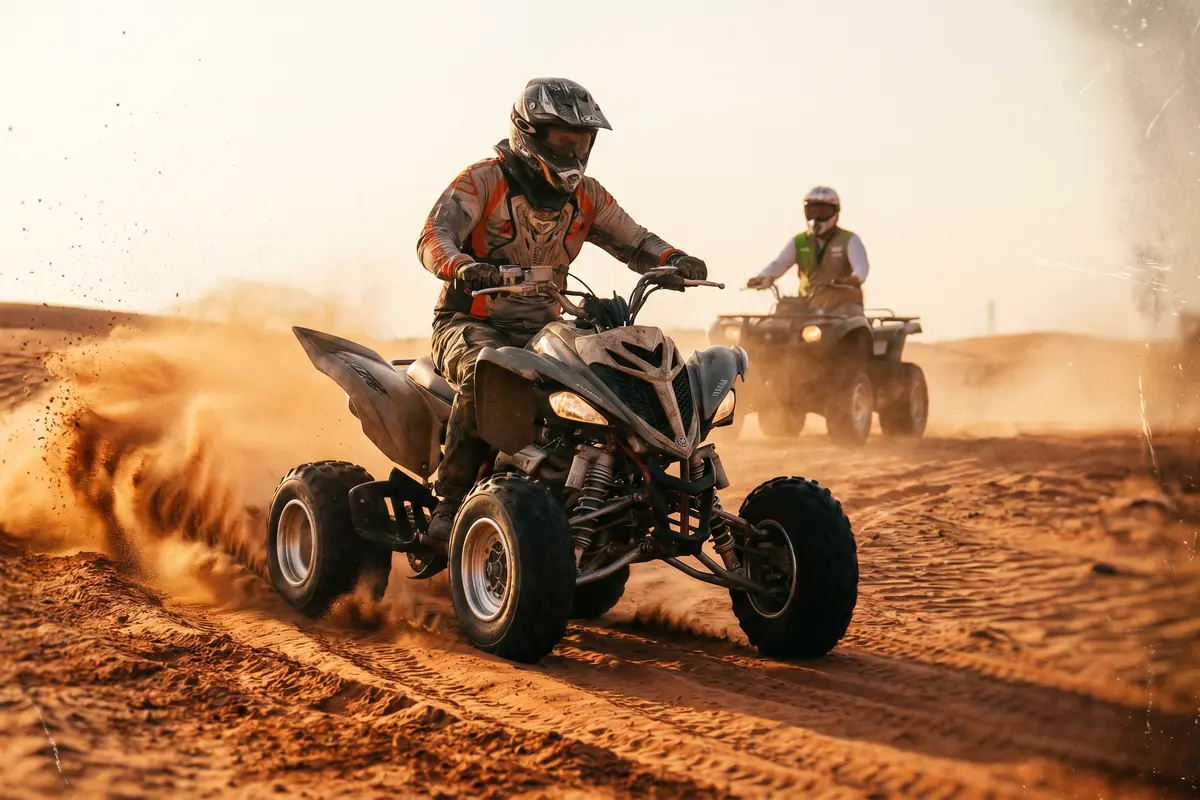Sports Quad 625cc Dubai Yamaha quad bike ride in Lahbab red dunes Dubai - Desert Buggy Rental Dubai