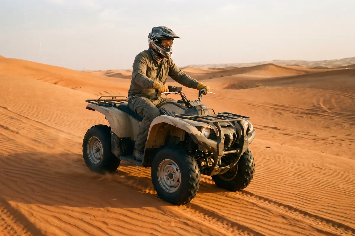 迪拜 Yamaha 400cc Turbo 四轮摩托，在迪拜拉赫巴布红沙丘骑行 Yamaha 四轮摩托 - 迪拜沙漠越野车租赁