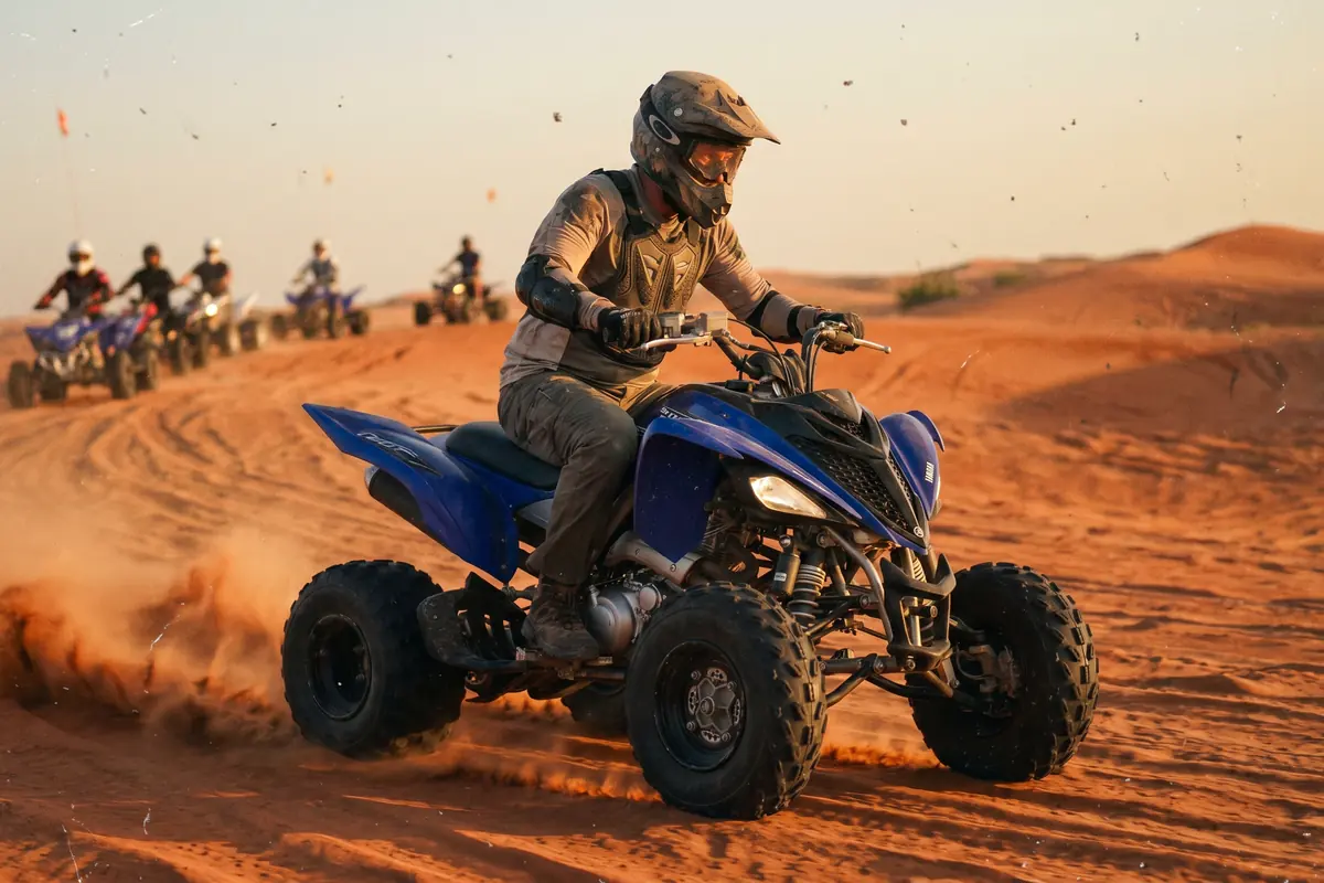 Yamaha Raptor 700cc Dubai Yamaha quad bike ride in Lahbab red dunes Dubai - Desert Buggy Rental Dubai