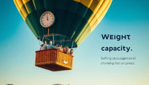 Graphic of a hot air balloon with a scale dial and a full passenger basket beside weight capacity text