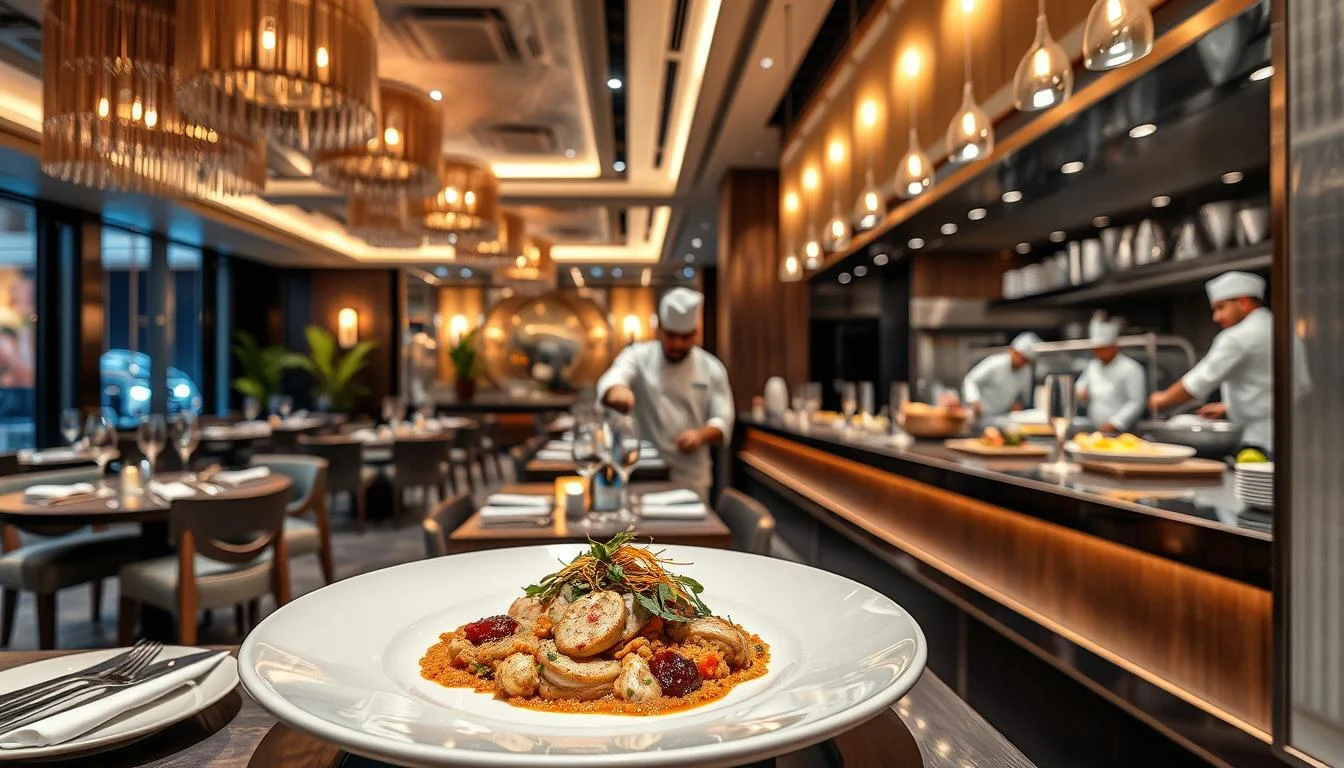 A beautifully plated gourmet dish from a chef-led restaurant in Dubai, showcasing exquisite culinary artistry