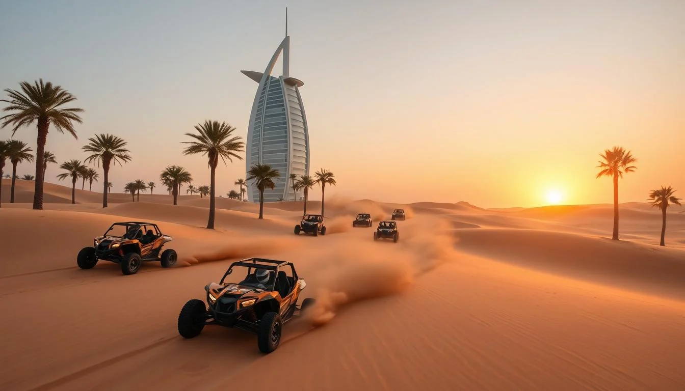 Dune buggy pickup vehicle near Umm Suqeim, Dubai, ready to transport adventurers to the desert for an exciting ride
