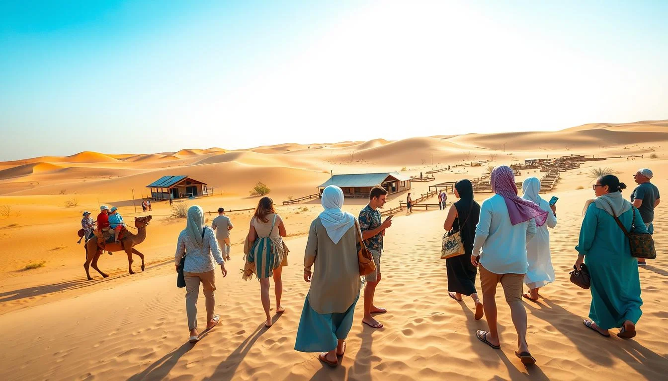 Golden sand dunes at dawn in Sharjah, UAE, highlighting the serene beauty of eco-friendly desert tourism