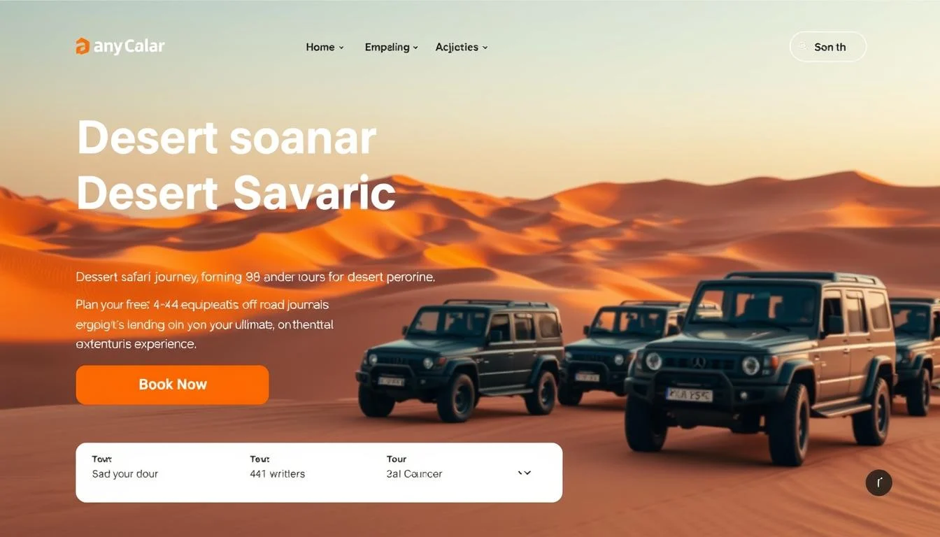 Tourists enjoying a thrilling desert safari experience with dune bashing and cultural activities at sunset in Dubai