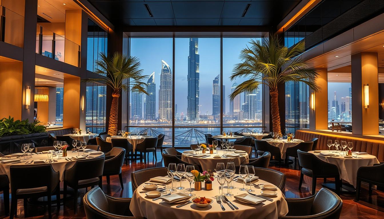 A beautifully plated dish at a Michelin-star restaurant in Dubai, showcasing intricate culinary artistry and fine dining presentation