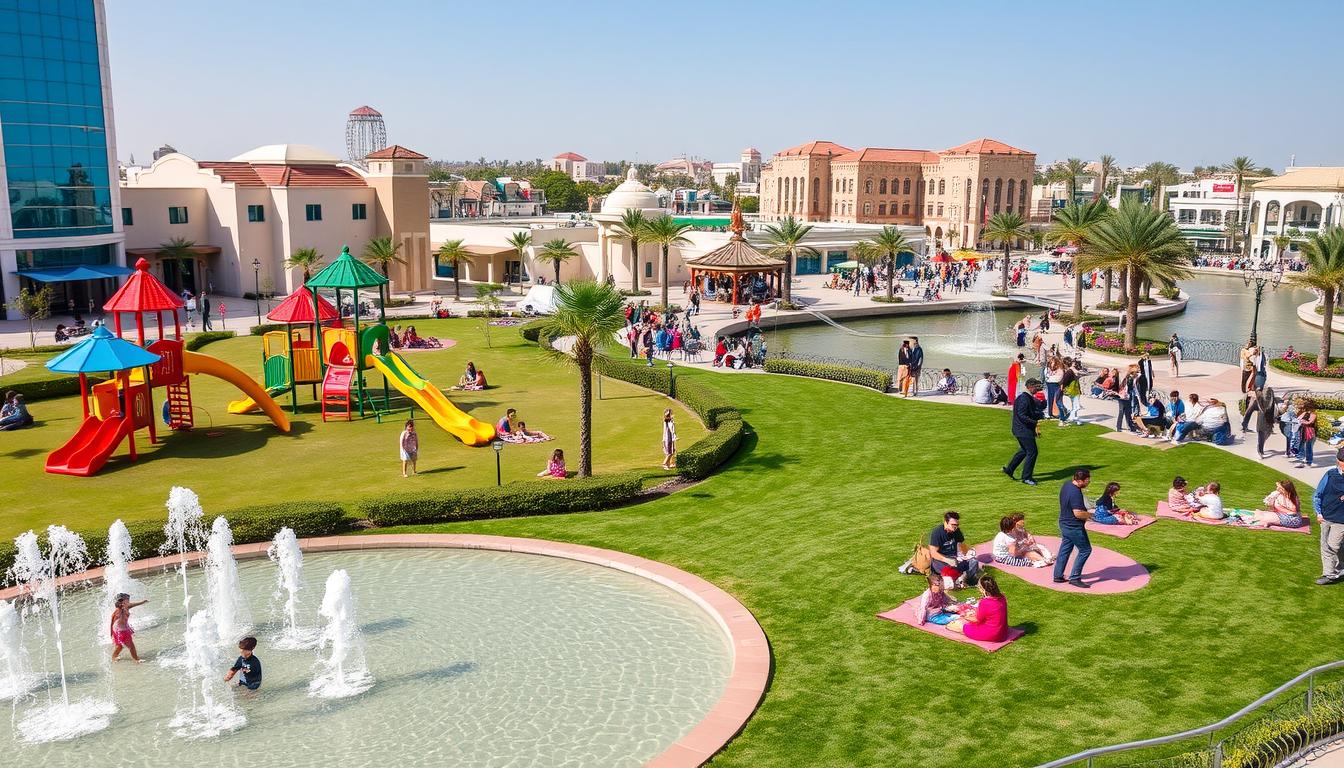 Families with children enjoying various attractions and entertainment at Riverland Dubai, a vibrant blend of experiences for all ages