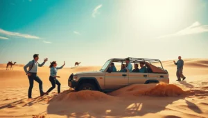 Tourists enjoying a desert safari in Sharjah, avoiding common mistakes and respecting local customs and wildlife
