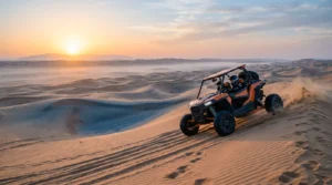 Self-drive dune buggy racing across golden Sharjah desert dunes on a morning safari