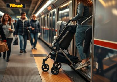 How do you get off the train with a buggy?