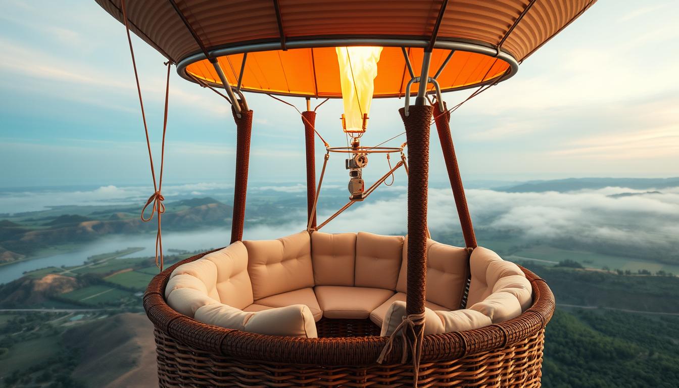 Where do passengers sit in a hot air balloon?